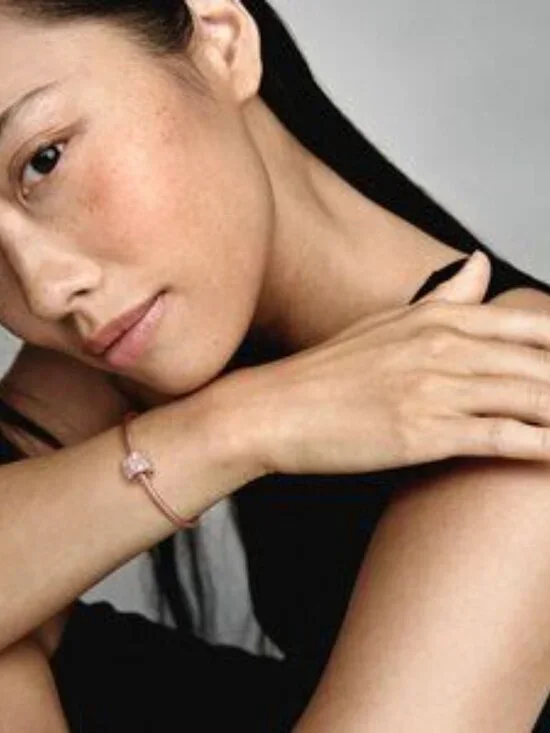 14k Rose gold-plated charm with clear and fancy fairy tale pink cubic zirconia - Picture 3 of 7